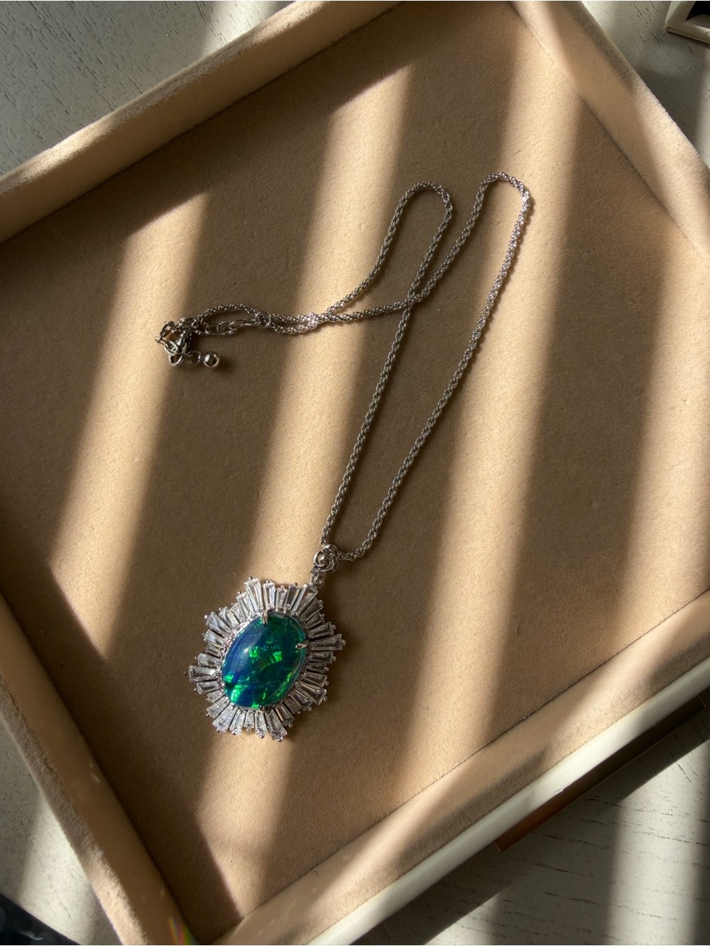 Silver Necklace with Green Opal Pendant